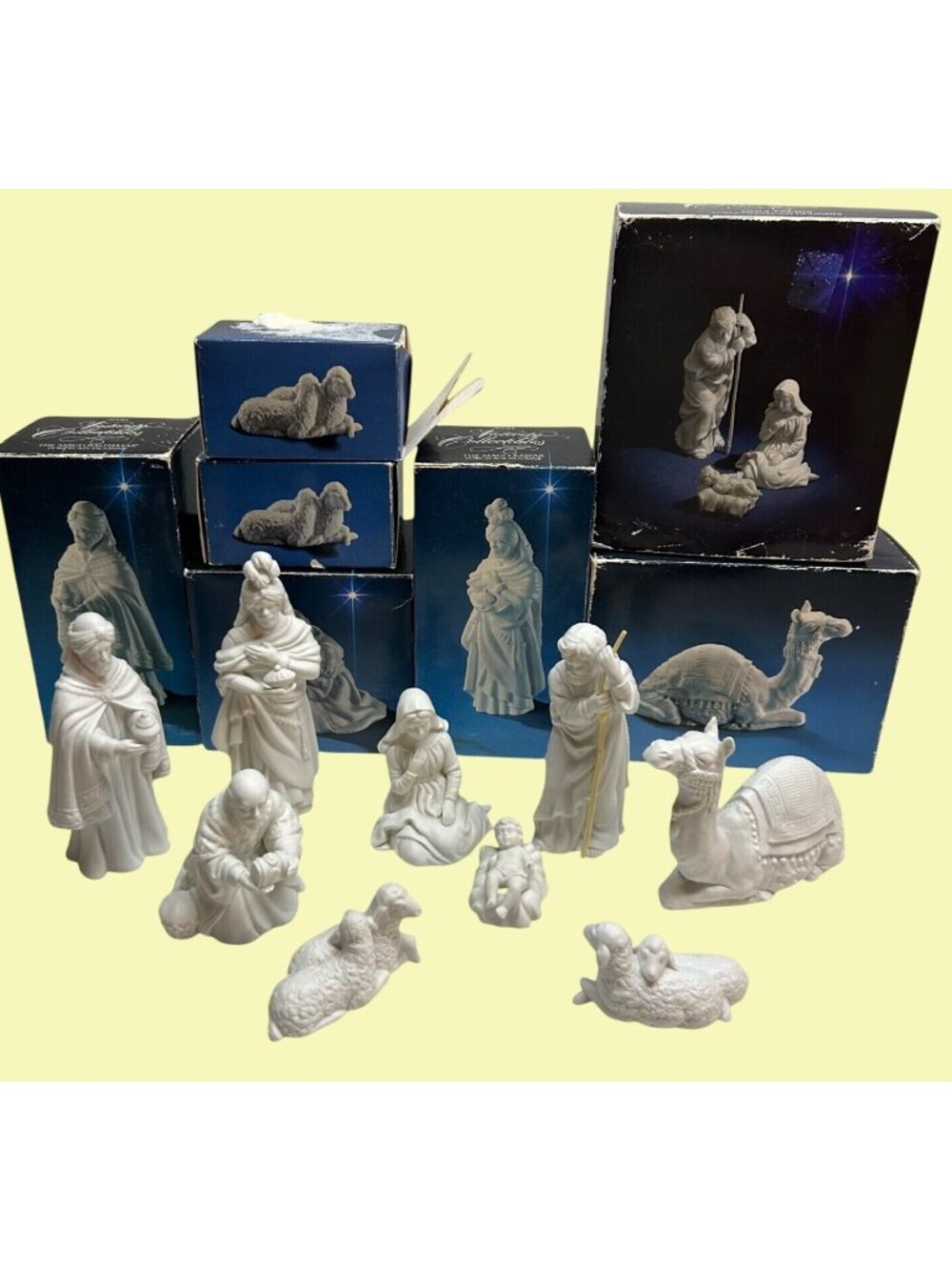 Vintage AVON Christmas Nativity 9 pc Set Holy Family Wisemen Camel Sheep